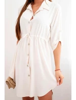 Šaty se zapínáním na knoflíky a zavazováním v pase fialka