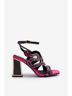 Ozdobené Dámské Sandály Na Podpatku D&A CR952 Černé