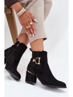 Zateplené dámské boty na podpatku se zlatými prvky černé Ambrine