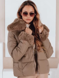 Dámská prošívaná krátká bunda s kožešinou FashionStreet camel TY5069