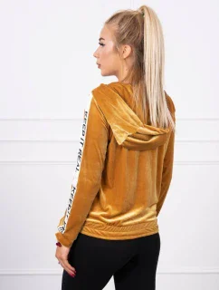 Hořčicová velurová mikina s kapucí