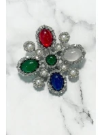 Brož Květina 2 stříbrná + vícebarevná