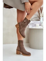 Zateplené dámské boty na podpatku hnědé Vailia