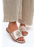 Dámské Pantofle Na Plochém Podpatku S Ozdobným Detalem S.Barski KV51-087 Zlaté