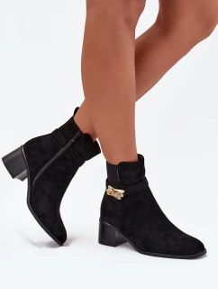 Zateplené dámské boty se zlatou ozdobou na podpatku černé Sarona