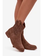 Dámské kotníkové boty na nízkém podpatku s otevřeným vzorem S.Barski HY52-530 hnědé