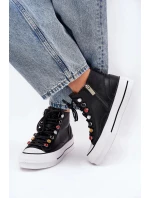 Dámské vysoké kožené trampky – černé