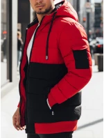 Pánská zimní bunda s kapucí černo-červená FashionStreet TX5100