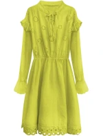 Bavlněné dámské šaty v limetkové barvě s výšivkou (303ART) Bavlněné dámské šaty v limetkové barvě s výšivkou (303ART)