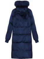 Tmavě modrá dámská zimní manšestrová bunda s kapucí (7763)