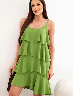 Dámské mini šaty na ramínka s volány olivová