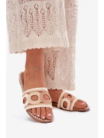 Háčkované dámské sandály na plochém podpatku béžové Nirina