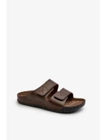 Pohodlné pánské pantofle se suchým zipem Inblu tmavě hnědá