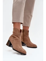 Dámské kotníkové boty z přírodního semiše na podpatku, zateplené Vinceza – camel