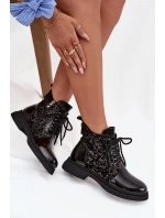 Lakované dámské botky D&A – černé, zateplené
