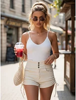 Dámské bavlněné šortky se zavazováním STYLE SHORTS light beige FashionStreet SY0394 Dámské bavlněné šortky se zavazováním STYLE SHORTS light beige FashionStreet SY0394