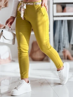 Dámské látkové chinos kalhoty s páskem ROSSALI hořčicové FashionStreet UY2533