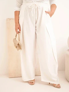 Dámské bavlněné kalhoty Plus Size s gumou v pase ecru