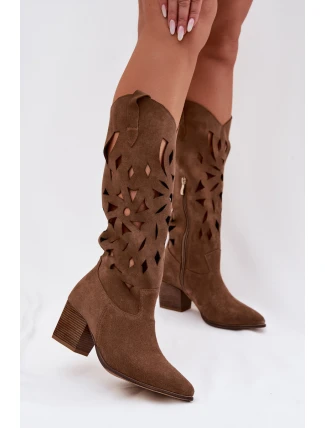 Otevřené kozačky z přírodního semiše Zazoo 3167 tmavě béžové