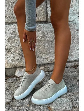 Polobotky Sneakersy na platformě z přírodního semiše béžové Blushy Polobotky Sneakersy na platformě z přírodního semiše béžové Blushy