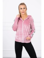 Velurová mikina s kapucí pudrově růžová