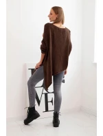 Svetr dámský vlněný asymetrický Plus Size s výstřihem do V hnědý
