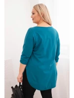 Dámská bavlněná košile Plus Size s výstřihem do V a ohrnutými rukávy mořská