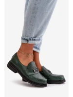 Zazoo 20174 Kožené Elegantní Polobotky Dámské Na Plochém Podpatku Tmavě Zelené