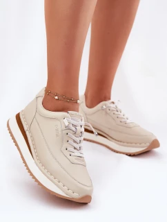 Kožené Dámské Tenisky Na Platformě Big Star RR274A334 Béžové