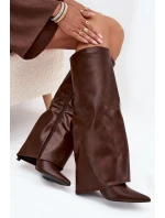 Zateplené Kozačky Na Jehlovém Podpatku S Otočeným Svrškem Čokoládové Tamonia