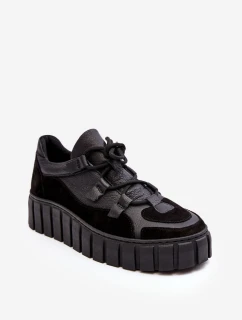 Dámské kožené sportovní boty na platformě M01/1 Zazoo Černé