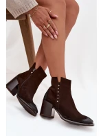 Dámské kotníkové boty z přírodního semiše na podpatku Zazoo 1136 čokoládové