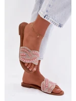 Zdobené dámské ploché nazouváky růžové Dovima