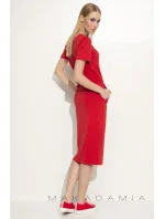 Dámské šaty na denní nošení se zavazováním v pase červené - Červená - Makadamia