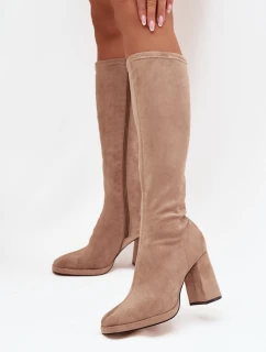 Dámské kozačky na podpatku NN634 Béžová - GIVANA