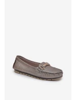 Třpytivé Plátěné Mokasíny Z Přírodní Kůže D&A LR51-546 Stříbrné