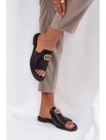 Elegantní Dámské Kožené Pantofle S Dekorací Zazoo 3008 Černé