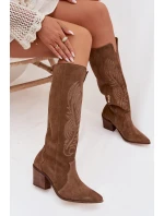 Semišové Kožené Kobyly Na Podpatku Zazoo 3152 Béžové