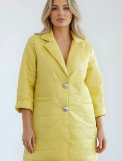 Dámská bunda Plus Size prošívaná s ozdobnými knoflíky a límcem žlutá