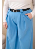 Dámské kalhoty Plus Size viskózové s širokým nohavicí a páskem modré