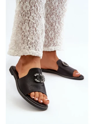 Elegantní dámské lesklé pantofle s ozdobou S.Barski Černá