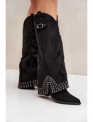 Kozačky s ohrnutým svrškem na podpatku černé Iveliri