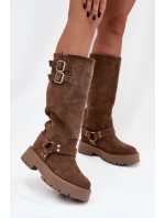 Dámské kozačky Helisse – černé, s pásky a stříbrnými přezkami