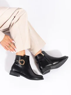 Pohodlné dámské kotníčkové boty černé na širokém podpatku