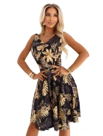 114-18 Černé midi šaty s elegantním horním dílem a rozšířenou spodní částí - zlaté listy 114-18 Černé midi šaty s elegantním horním dílem a rozšířenou spodní částí - zlaté listy