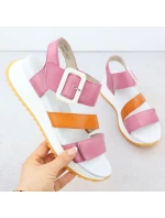 Dámské kožené zvýšené sandály růžové Rieker W2950-31