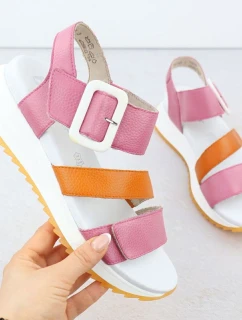 Dámské kožené zvýšené sandály růžové Rieker W2950-31