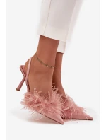 Lodičky s peřím a odhaleným patou růžové Belice Lodičky s peřím a odhaleným patou růžové Belice