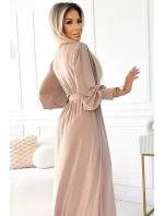 536-2 FIORELLA Dlouhé šaty s širokým páskem a výstřihem - BEACH