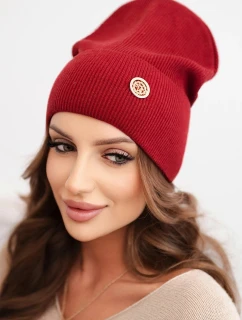 Dámská čepice z modalu a viskózy s ozdobným knoflíkem bordová
